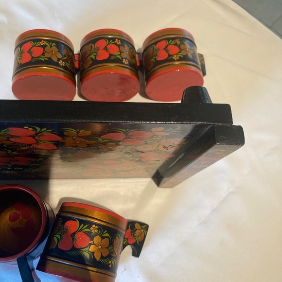 Vintage set “Strawberry” Russian Hand-Painted Khokhloma - Picture 7 of 8